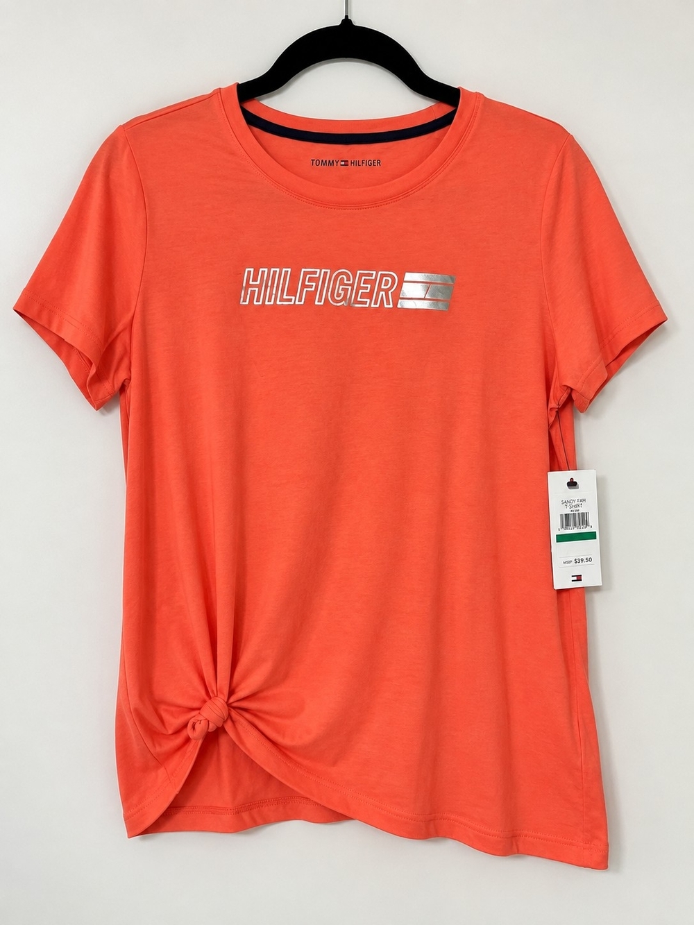 Tommy Hilfiger Coral Side Knot Logo Tee Size L NWT